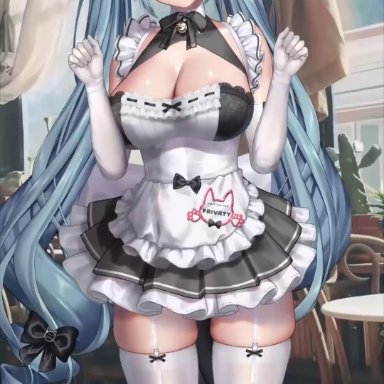 goddess of victory: nikke, commander (nikke), privaty (nikke), privaty (unkind maid) (nikke), consome2021, 1boy, 1girls, anal sex, blue hair, blush, breasts, cat ears, cat hair ornament, cat tail, cleavage