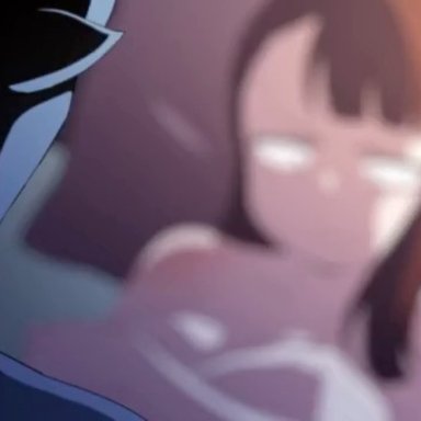 little witch academia, atsuko kagari, sucy manbavaran, ghettoyouth, angry, angry face, big penis, brunette, fat man, ingnoring sex, little brother, penetration, pussy, reading book, shaved pussy