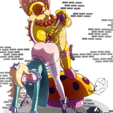 mario (series), nintendo, super mario bros., koopa, princess rosalina, wendy o. koopa, leevest, anthro, ass, ass up, bent over, bondage, bound, bound ankles, bound wrists