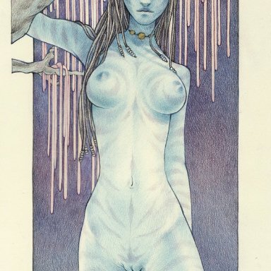avatar, na'vi, neytiri, 1girls, alien, alien girl, alien only, black hair, blue nipples, blue skin, boobs, breasts, completely naked, completely nude, completely nude female
