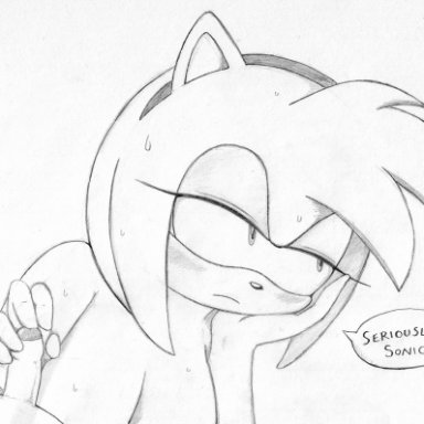 sega, sonic (series), amy rose, sonic the hedgehog, excito, blush, bored, breasts, erection, foreskin, glans, handjob, hedgehog, partially retracted foreskin, penis