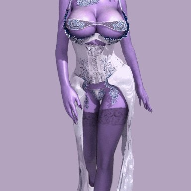 world of warcraft, night elf, tyrande whisperwind, leman, big breasts, bouncing breasts, breasts, elf, pointy ears, stockings, thong, 3d, animated