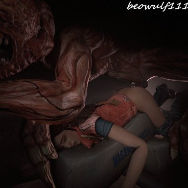 resident evil, source filmmaker, claire redfield, licker, beowulf1117, ass, brown hair, closed eyes, clothed sex, clothing, female, from behind, human, interspecies, jeans