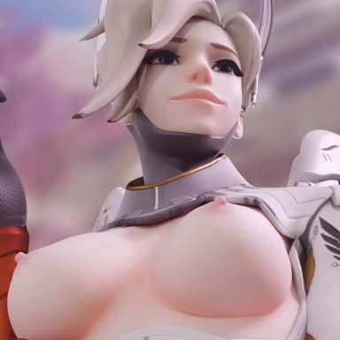 blizzard entertainment, overwatch, mercy, sageofosiris, 1girls, breasts, no bra, shaking breasts, teasing, 3d, animated, blender, no sound, video