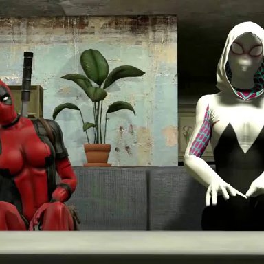 marvel, gwen stacy, lady deadpool, spider-gwen, anothercrazysfmstuff, 2girls, building destruction, giantess, giantess growth, growth, large ass, mask, masked female, multiple giantesses, planet