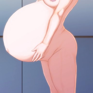 fate (series), fate/grand order, fujimaru ritsuka (female), gudako, uwasa75, 1girls, areolae, breasts, female, female only, female protagonist, holding belly, huge belly, hyper belly, hyper pregnancy