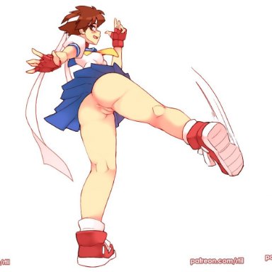 street fighter, sakura kasugano, rtil, anus, ass, breasts, embarrassed, embarrassed nude female, enf, female, footwear, handwear, human, kicking, naked