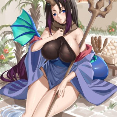 kobayashi-san chi no maidragon, miss kobayashi's dragon maid, elma (dragon maid), tohru (dragon maid), enmanuelart20, 2girls, breasts, curvy, dragon girl, dragon horns, dragon tail, female only, gradient hair, horns, in water