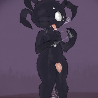 don't starve, don't starve together, dont starve, dont starve together, klei entertainment, webber, k1ko, 1boy, anthro, black fur, chubby, chubby male, cub, cum, cum on hand