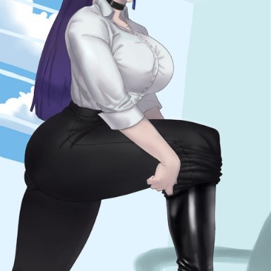 fate (series), fate/grand order, saint martha, salazr4, 1girls, big breasts, blue eyes, boots, breasts, female, fully clothed, high heel boots, high heels, long hair, office