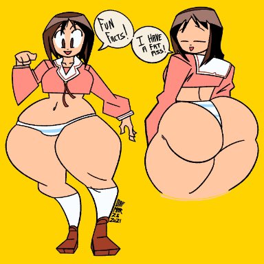 azumanga daiou, osaka ayumu kasuga, action-coaster (artist), big ass, bottom heavy, clothing, curvy, huge ass, huge butt, huge thighs, panties, pantsless, presenting ass, school uniform, schoolgirl