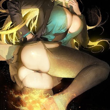 one piece, sanji, vinsmoke sanji, nori31291404, ass, blonde hair, blue eyes, breasts, cigarette, cleavage, curly eyebrow, fire, hand on hip, heels, large breasts