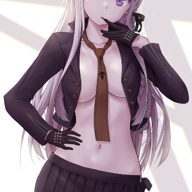 danganronpa, danganronpa (series), danganronpa: trigger happy havoc, kirigiri kyouko, pasya-pasya, 1girls, areola, areolae, bangs, big breasts, braid, braided hair, breasts, collarbone, covered breasts