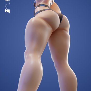 street fighter, street fighter iv, street fighter v, chun-li, fisherman, 1girls, ass, big ass, big butt, black gloves, black thong, blue shirt, brown hair, butt, dat ass