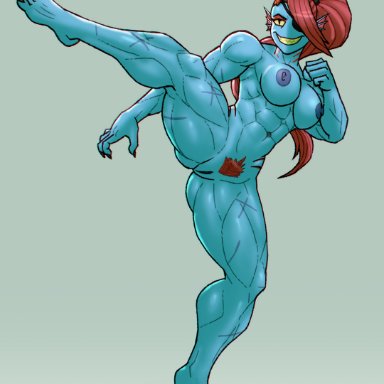 undertale, undertale (series), undyne, rawslaw5, 1 eye, 1girls, 5 fingers, 5 toes, abs, animal humanoid, anthro, anthro only, areola, athletic, athletic anthro