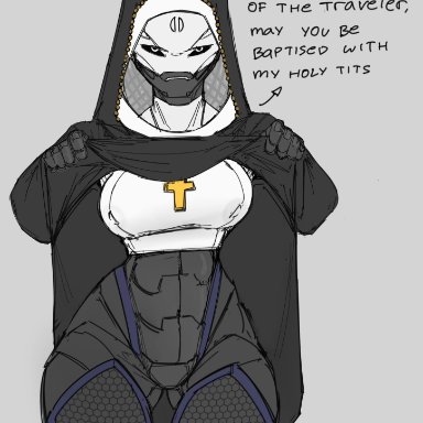 destiny (game), elsie bray, exo, exo stranger, spl4ts, big breasts, breasts, cameltoe, cross necklace, female, nun, thick thighs, thighs, tagme