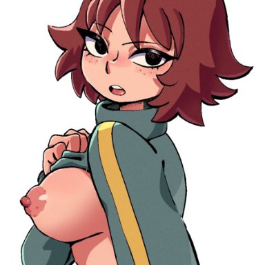 scott pilgrim, scott pilgrim (series), kim pine, majodawn, 1girls, breasts, breasts out, brown hair, female, flashing, flashing breasts, nipples, self upload