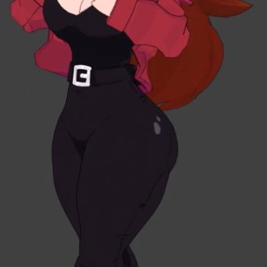 friday night funkin, vrchat, girlfriend (friday night funkin), girlfriend (shadsterwolf), shadsterwolf, big ass, big breasts, boob window, clothed, female, female only, huge breasts, jacket, no bra, vrchat model