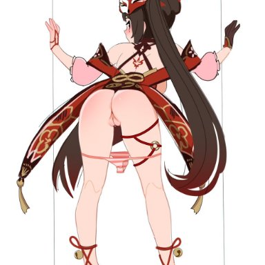 honkai (series), honkai: star rail, sparkle (honkai: star rail), rezodwel, ass, bell, bent over, black gloves, black hair, blush, female, fox mask, from behind, full body, gloves