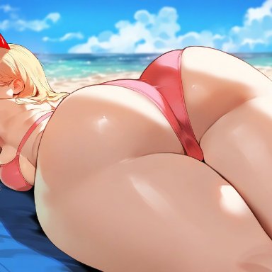 chainsaw man, power (chainsaw man), floox, 1girls, alternate breast size, ass, blonde hair, breasts, demon, demon girl, female, horns, huge ass, large ass, large breasts