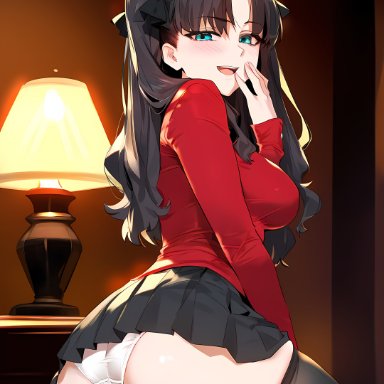 fate (series), fate/stay night, tohsaka rin, 1girls, ass, blue eyes, blush, brown hair, facesitting, femdom, human, light skin, light-skinned female, panties, sitting on person