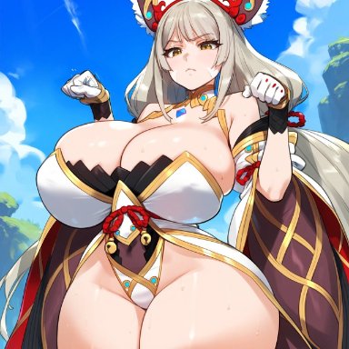 nintendo, xenoblade (series), xenoblade chronicles 2, nia, nia (blade), nia (xenoblade), lucyla, 1girls, alternate breast size, breasts, cat ears, catgirl, female, grey hair, hips