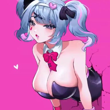 rabbit hole (vocaloid), vocaloid, hatsune miku, da3iann, kh 626, 1girls, big breasts, bouncing breasts, breasts, bunny ears, bunnysuit, cute fang, e-girl, flesh fang, glory wall