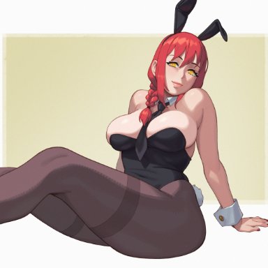 chainsaw man, makima (chainsaw man), rizdraws, 1girls, black bunnysuit, bunnysuit, female, female focus, female only, long hair, looking at viewer, pale skin, pale-skinned female, red hair, solo