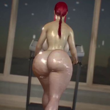 chainsaw man, makima (chainsaw man), thenamelessone, 1girls, ass, bad anatomy, big ass, big penis, breasts, cellulite, female, jogging, naked, no clothes, red hair
