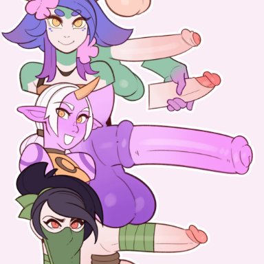 league of legends, riot games, akali, gwen (league of legends), neeko, nidalee, pizza delivery sivir, sivir, soraka, splashbrush, 5futas, balls, big balls, big penis, blue hair