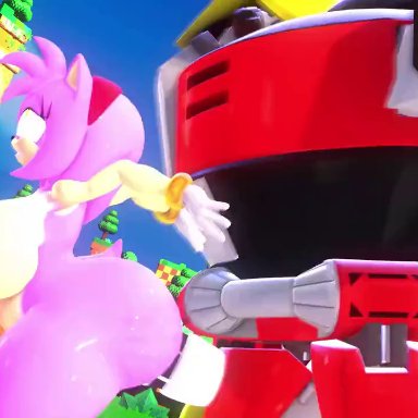 sega, sonic (series), sonic the hedgehog (series), amy rose, e-123 omega, leviantan581re, big ass, big breasts, bulge, furry, sex, stomach bulge, vaginal penetration, 3d, animated