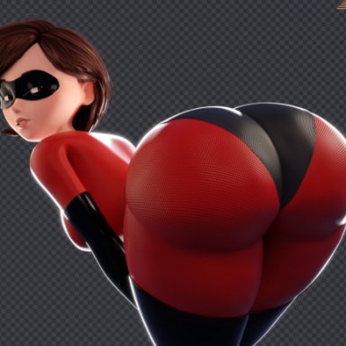pixar, the incredibles, elastigirl, helen parr, smitty34, ass, ass focus, bent over, big ass, big breasts, breasts, brown eyes, brunette, bubble ass, bubble butt