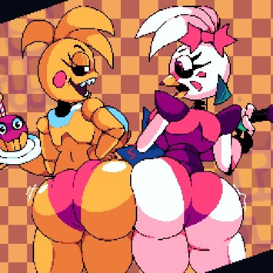 five nights at freddy's, five nights at freddy's 2, cupcake (fnaf), glamrock chica (fnaf), toy chica (fnaf), thedicock, 2girls, ass, big ass, female, female only, huge ass, round ass, tagme