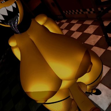 five nights at freddy's, vrchat, chica (fnaf), toy chica (cyanu), bellavr, areola, areolae, big areola, big breasts, big penis, blowjob, blowjob pov, breasts, face fucking, facefuck