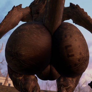 bethesda softworks, fallout, roblox, deathclaw, willie piv, ass, back view, backsack, balls, bouncing butt, first person view, from behind, gay, inviting, inviting to sex