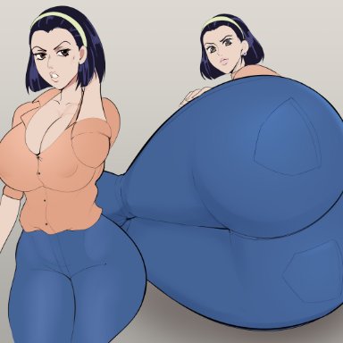 diamond is unbreakable, jojo's bizarre adventure, higashikata tomoko, g3mma, 1girls, ass, black hair, breasts, dat ass, female, huge ass, huge breasts, jeans, light skin, light-skinned female