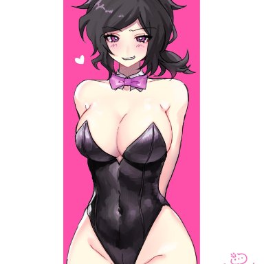 the coffin of andy and leyley, andrew graves, ashley graves, ..., 1boy, 1girls, big breasts, black hair, blush, brother and sister, bunny ears, bunnysuit, cleavage, female, heart