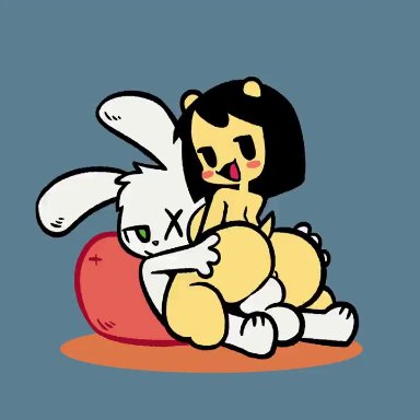 original, original character, yuh (yopy), yopy, ass, black hair, cum in ass, cum overflow, mob face, rabbit, yellow fur, animated, commission, no sound, tagme