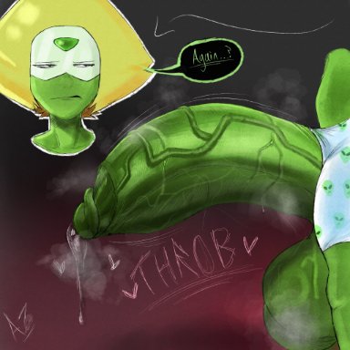 steven universe, peridot (steven universe), darkazurensfw, 1futa, balls, big balls, big penis, blonde hair, breasts, clothed, clothing, erect penis, erection, futa only, futanari