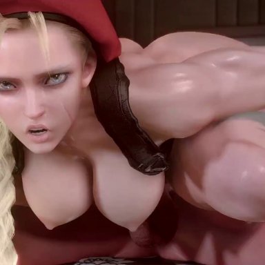 capcom, street fighter, cammy white, almightypatty, 1boy, 1girls, athletic female, big ass, big breasts, blonde hair, dat ass, girl on top, huge ass, muscular female, animated
