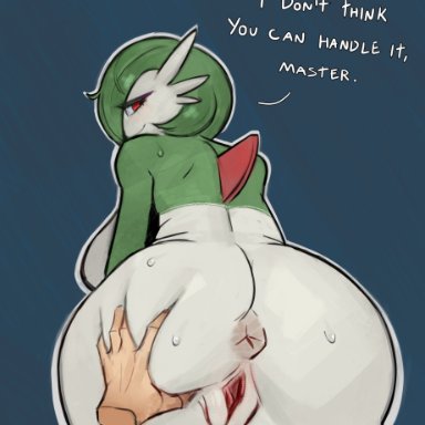 nintendo, pokemon, gardevoir, pok&#233;mon (species), bimp 10, anus, ass, ass focus, ass grab, big breasts, blue background, breasts, disembodied hand, female, female focus