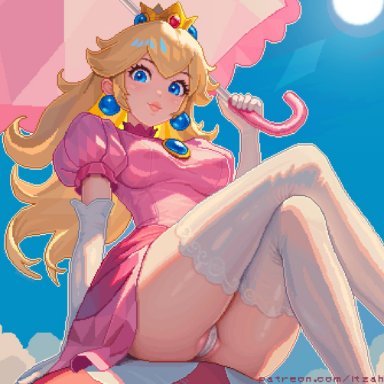 mario (series), nintendo, super mario bros., princess peach, itzah, 1girls, ass, blonde hair, blue eyes, breasts, cameltoe, clothing, dress, female, female only