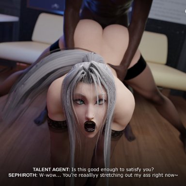 final fantasy vii, final fantasy vii remake, sephiroth, tscd rendering, ahe gao, all fours, anal, anal insertion, anal sex, androgynous, black legwear, black lips, black lipstick, bubble ass, bubble butt