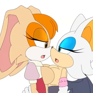 sega, sonic (series), sonic the hedgehog (series), rouge the bat, vanilla the rabbit, lluanhyperzero, 2girls, anthro, ass grab, bat, big breasts, breast press, breasts, female, female only