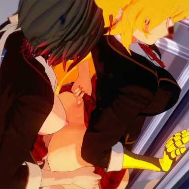 rwby, ruby rose, yang xiao long, dezerbitch, 1futa, 1girls, female, futa on female, futanari, incest, pierced nipples, piercing, 3d, animated, no sound