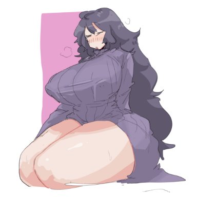 nintendo, pokemon, hex maniac, npc trainer, leebongchun, 1girls, big breasts, big thighs, big tiddy goth, big titty goth, black hair, blue eyes, blushing, breasts, dress