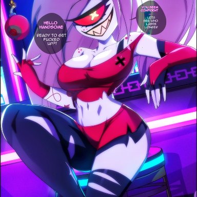 hazbin hotel, cherri bomb (hazbin hotel), felox08, 1girls, bare shoulders, big breasts, bomb, clothed, clothing, demon, demon girl, female, female focus, female only, large breasts