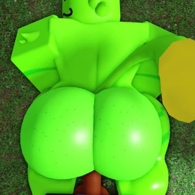 regretevator, roblox, bacon hair, gnarpy, gnarpy (regretevator), robloxian, willie piv, furry, gay, gnarpian, green fur, male/male, penetration, tail, 3d