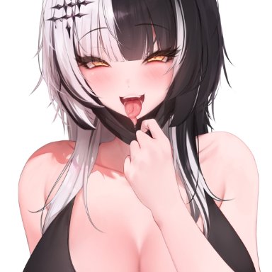 hololive, hololive english, hololive english -advent-, shiori novella, prab, 1girls, black hair, breasts, cleavage, female, light skin, light-skinned female, long hair, mask, massive breasts