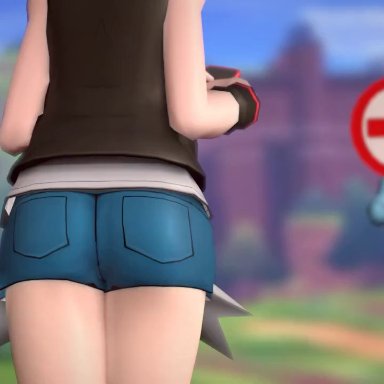 pokemon, hilbert (pokemon), hilbert (pokemon) (cosplay), hilda (pokemon) (cosplay), team skull grunt (female), magmallow, 1boy, 1girls, ass, crossdressing, femboy, human, outdoors, penis, pulled by another